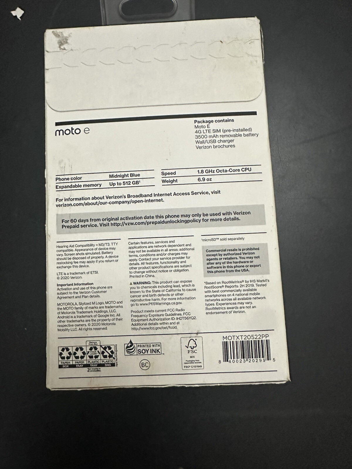 Verizon Motorola Moto E XT2052-2PP 32GB Verizon Prepared