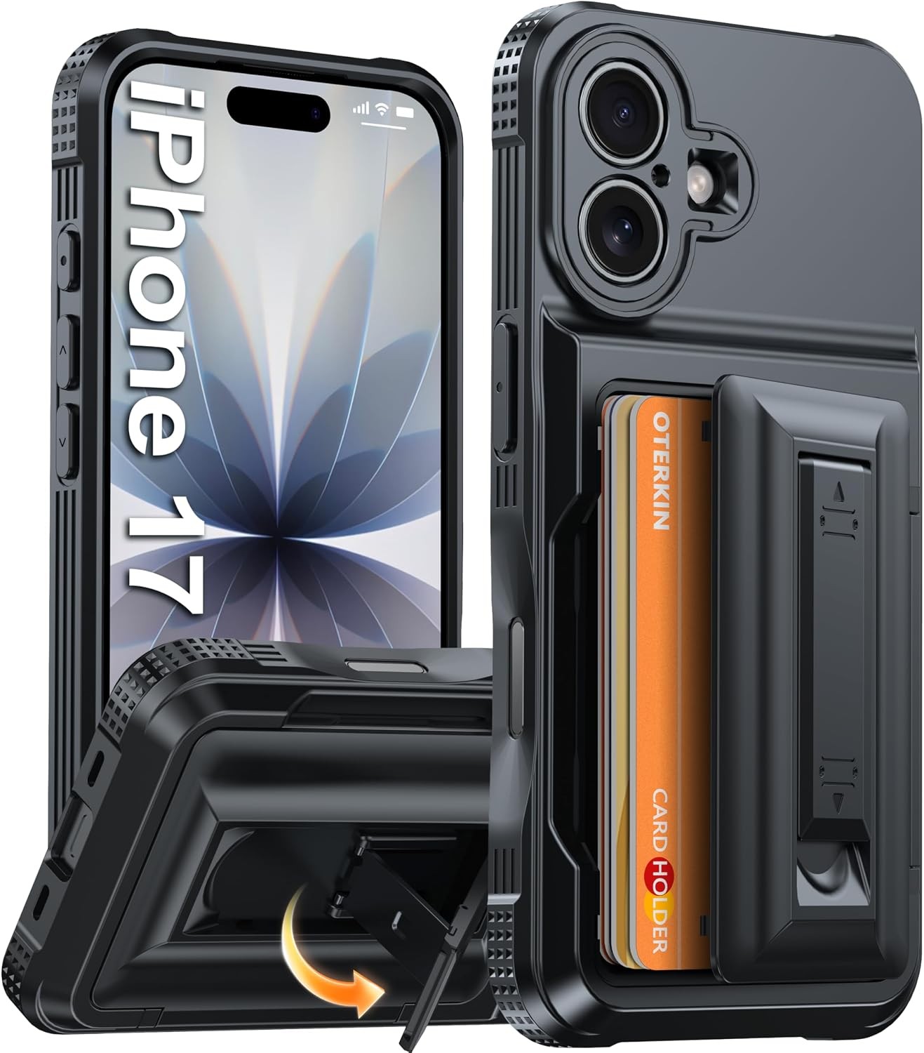 iPhone 17 Wallet Case [4-5 Card Holder] [Kickstand] [RFID Blocking] Black