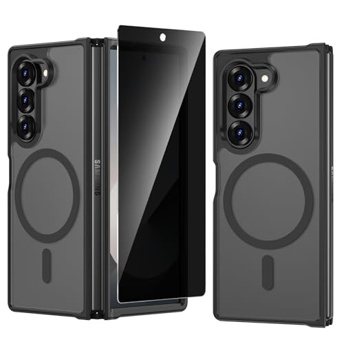 for Galaxy Z Fold 6 Magnetic Case, Privacy Screen Protector, Black Matte Hard