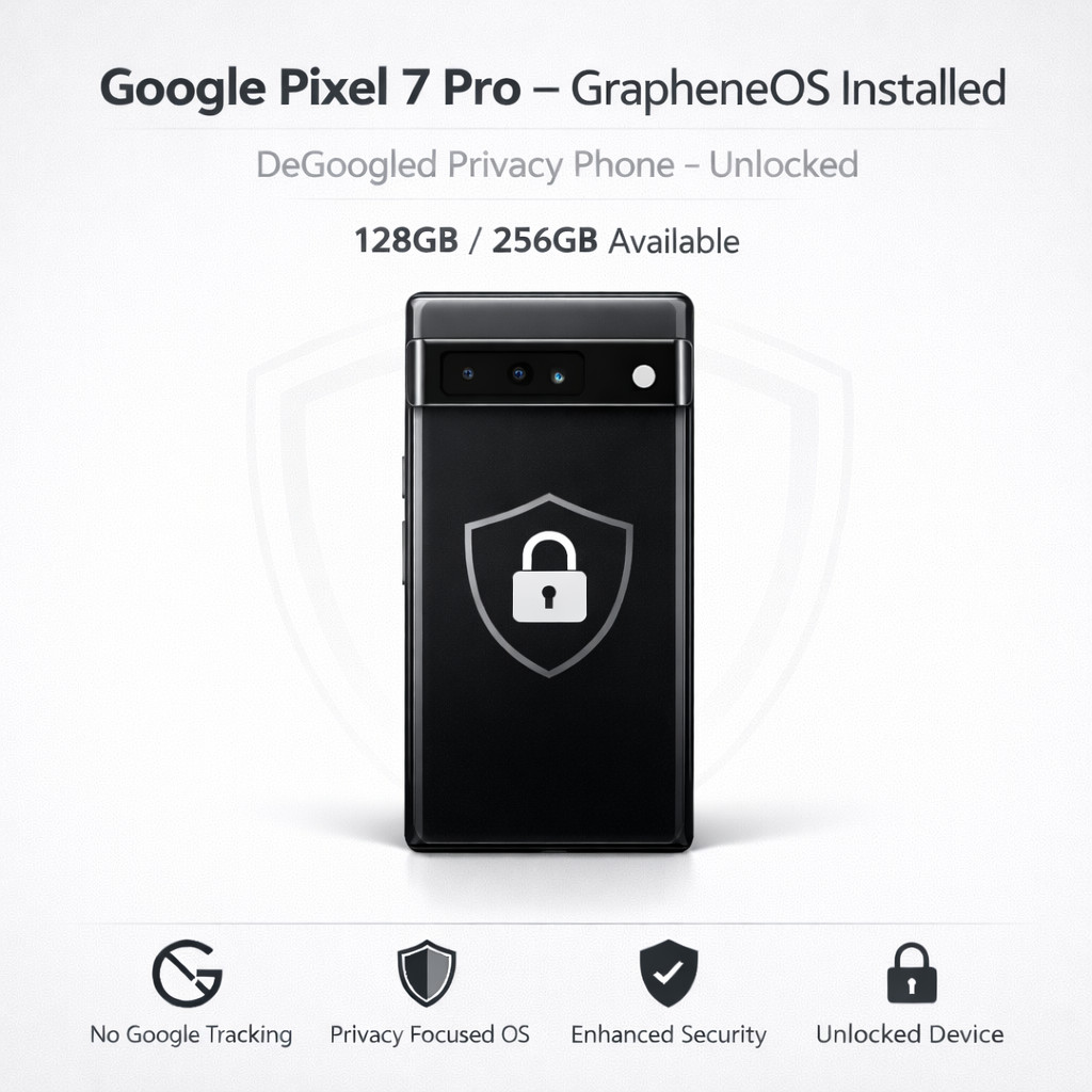 Google Pixel 7 Pro – 128GB or 256GB – GrapheneOS Installed – DeGoogled Phone