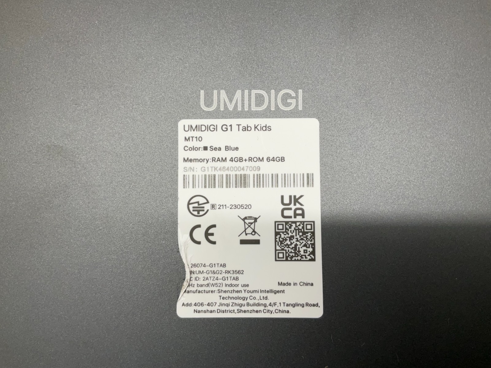 UMIDIGI G1 Tablet space gray, Memory RAM 4 GB+ ROM 64 GB.