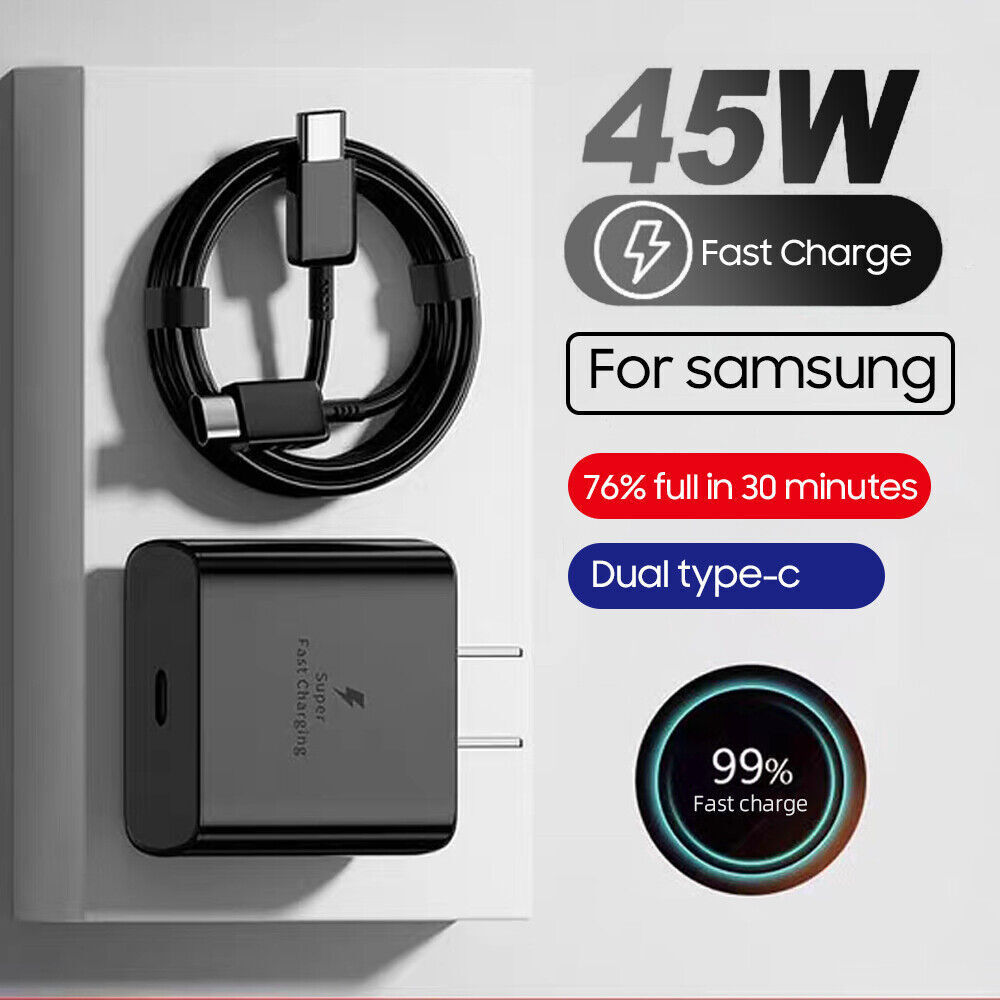 45W Super Fast Wall Charger Adapter + 6FT Cable For Samsung Galaxy S23 S22 S21 +