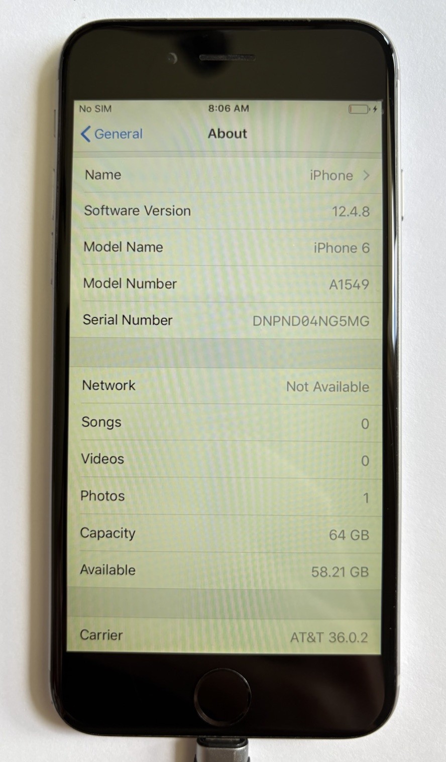 Apple iPhone 6 – 64GB – Space Gray (AT&T 36.0.2) A1549 12.4.8 – Good Condition