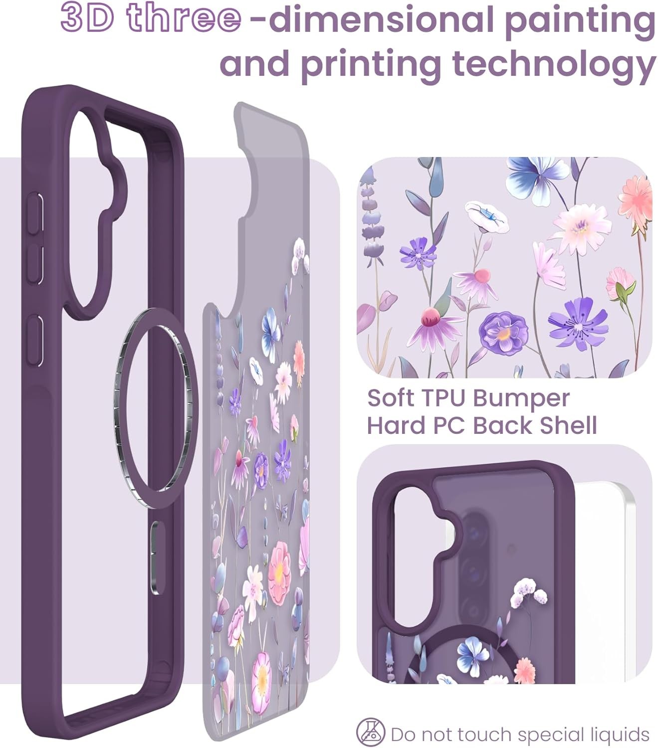 Samsung Galaxy A36 5G 6.7 inch Floral Phone Case with 2X Screen Protector, Deep