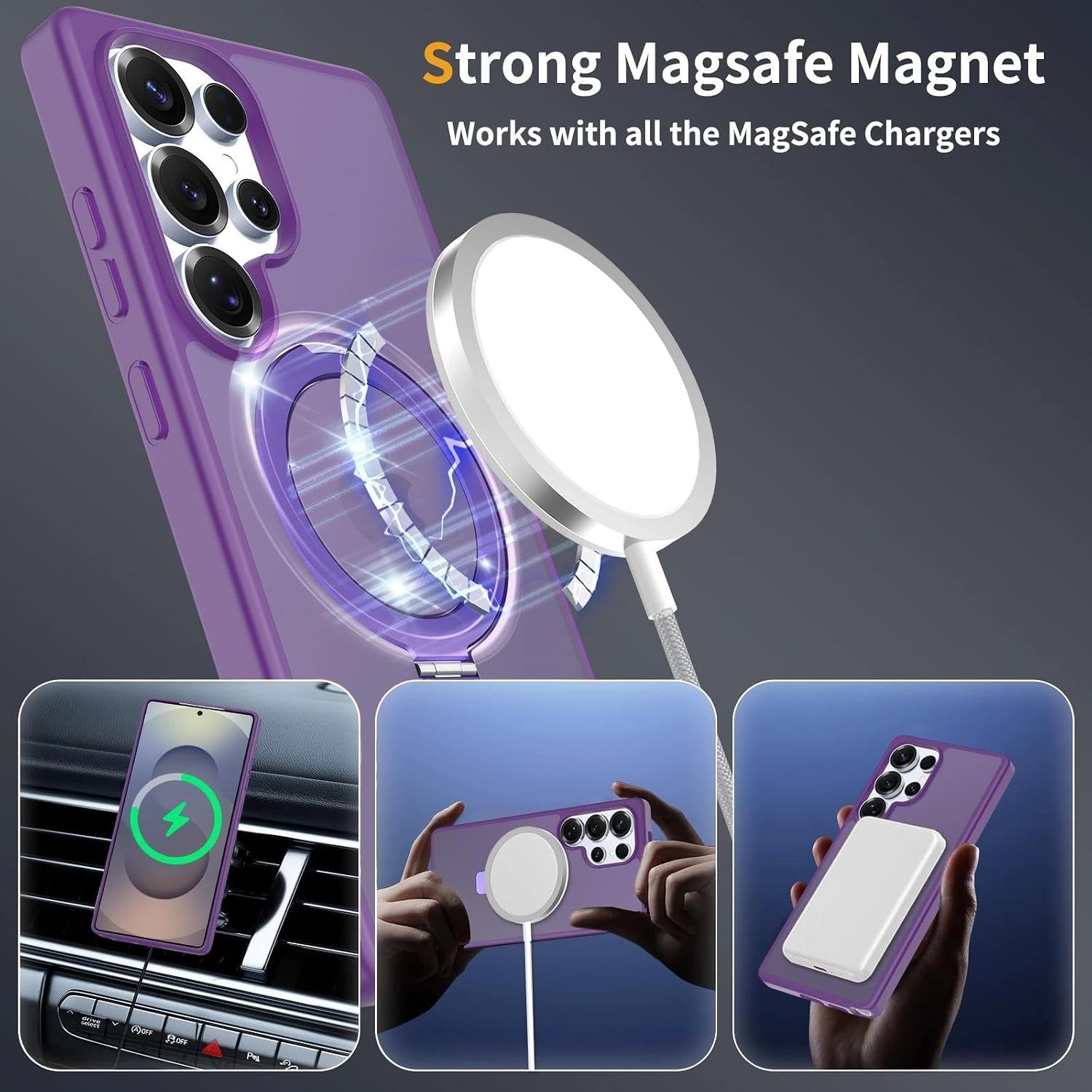 Magnetic Samsung Galaxy S25 Ultra Case, 6.9″, Rugged Kickstand, Matte Purple
