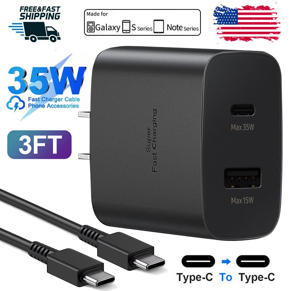 ⚡35W PD Power Adapter Duo Wall Charger&Cables For Samsung S24 S23 S22 S21 S20 S9
