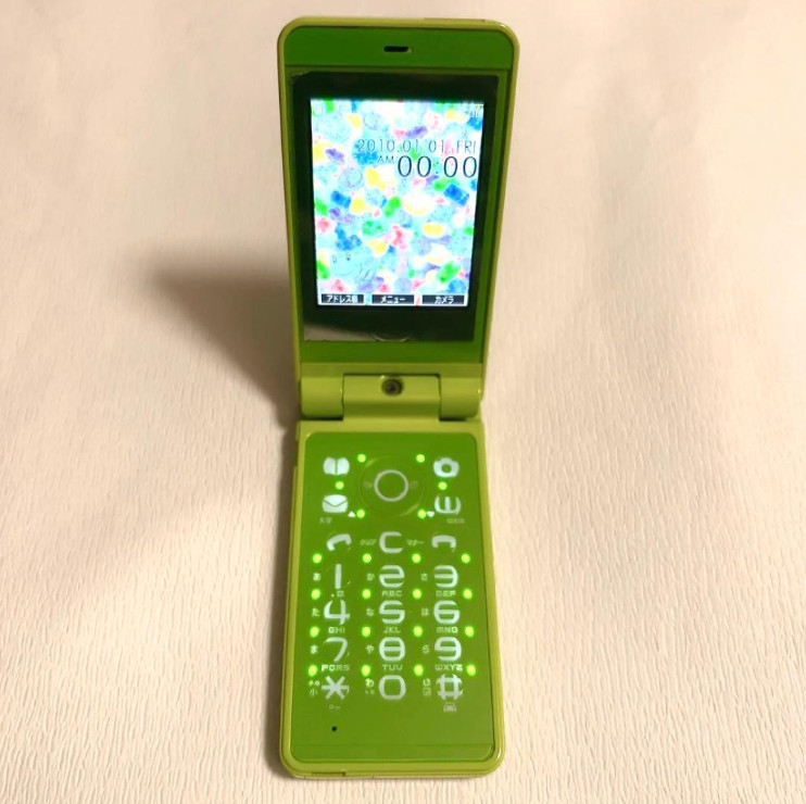 Kyocera WILLCOM HONEY BEE BOX WX334K Lime green set Garakei Keitai Used From JPN