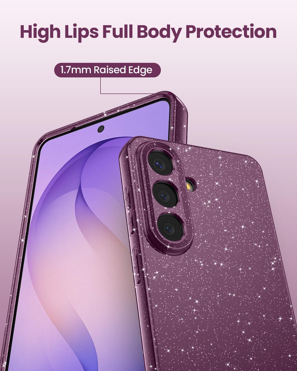 Cute Glitter Sparkly Case for Samsung Galaxy S26, Dark Purple Slim Fit TPU Cover