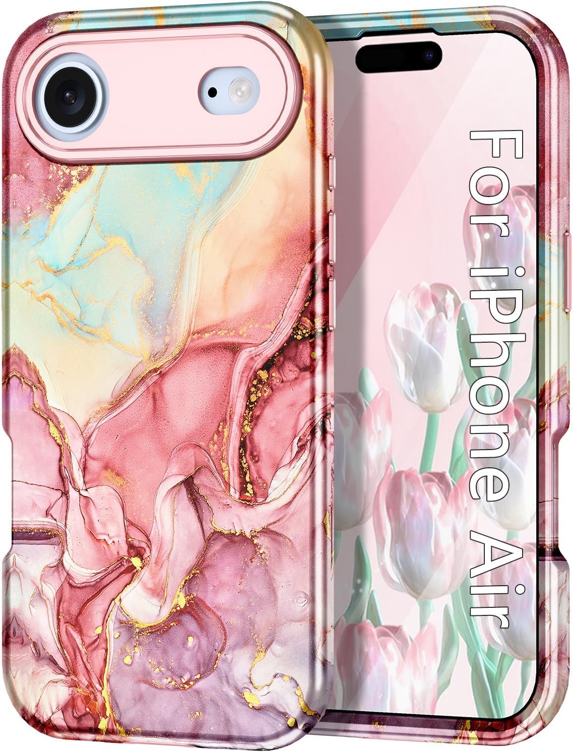 iPhone Air Case 6.5 Inch 2025, Marble Pattern 3 in 1 Heavy Duty Shockproof Case