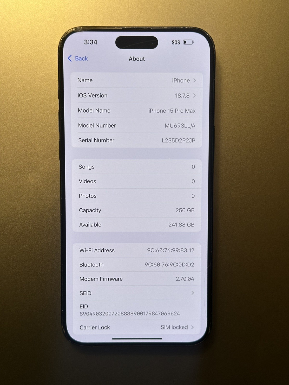 Apple iPhone 15 Pro Max 256GB Blue 90% BH Parts Only eSim