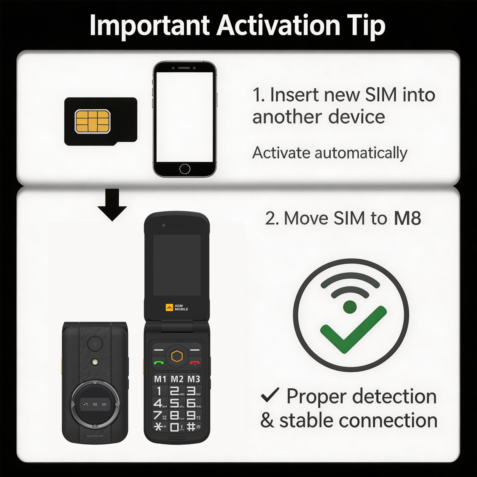 AGM M8 Flip 4G Rugged Feature Phone Large Button Large Icon Basic Phone