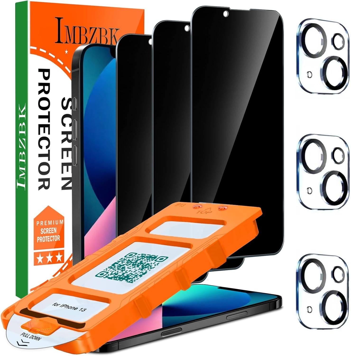 3-Pack Anti-Spy Privacy Screen & Lens Protector for iPhone 13, Case Friendly