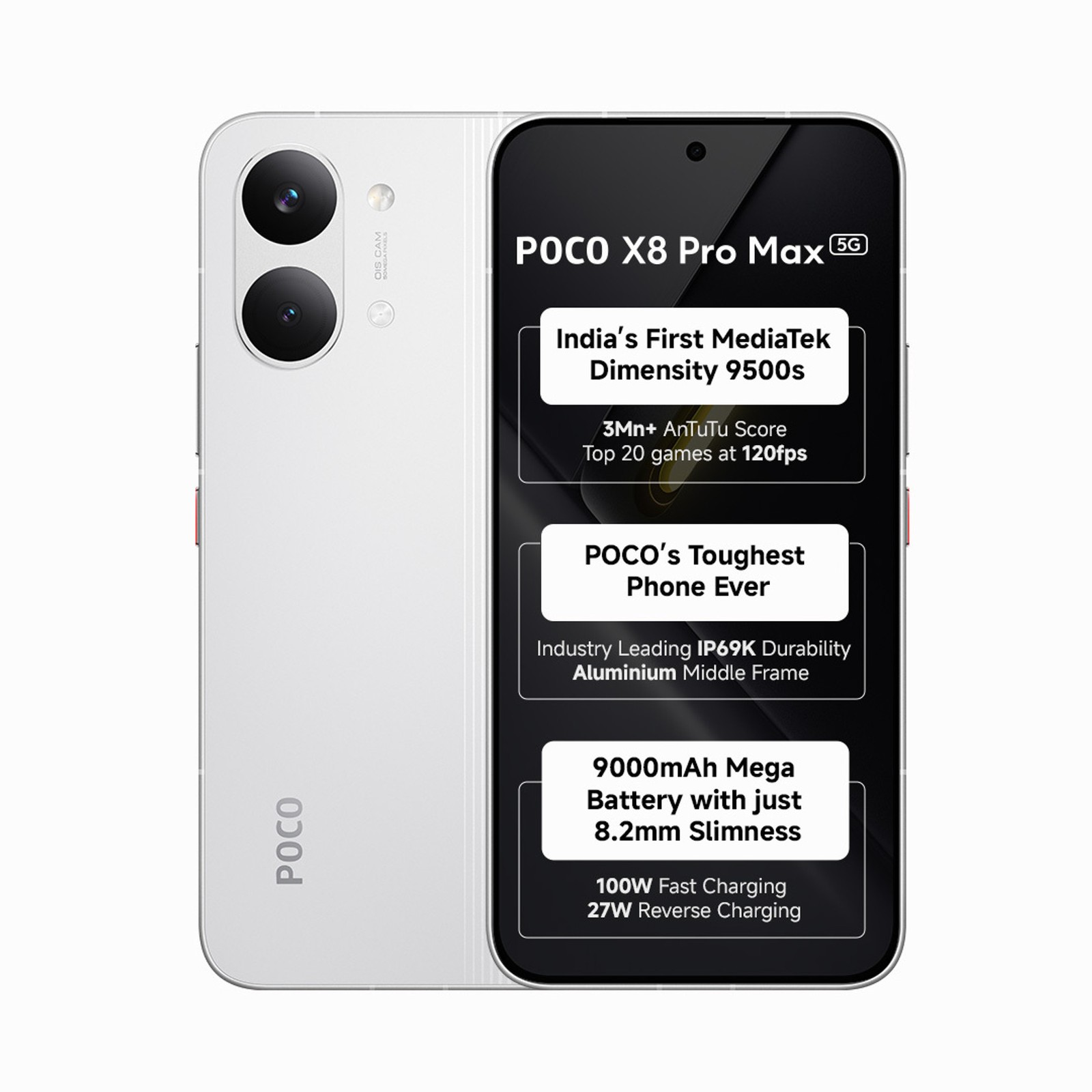 POCO X8 Pro Max White 256GB 12GB RAM Unlocked | Dimensity 9500s | 9000mAh | 50MP