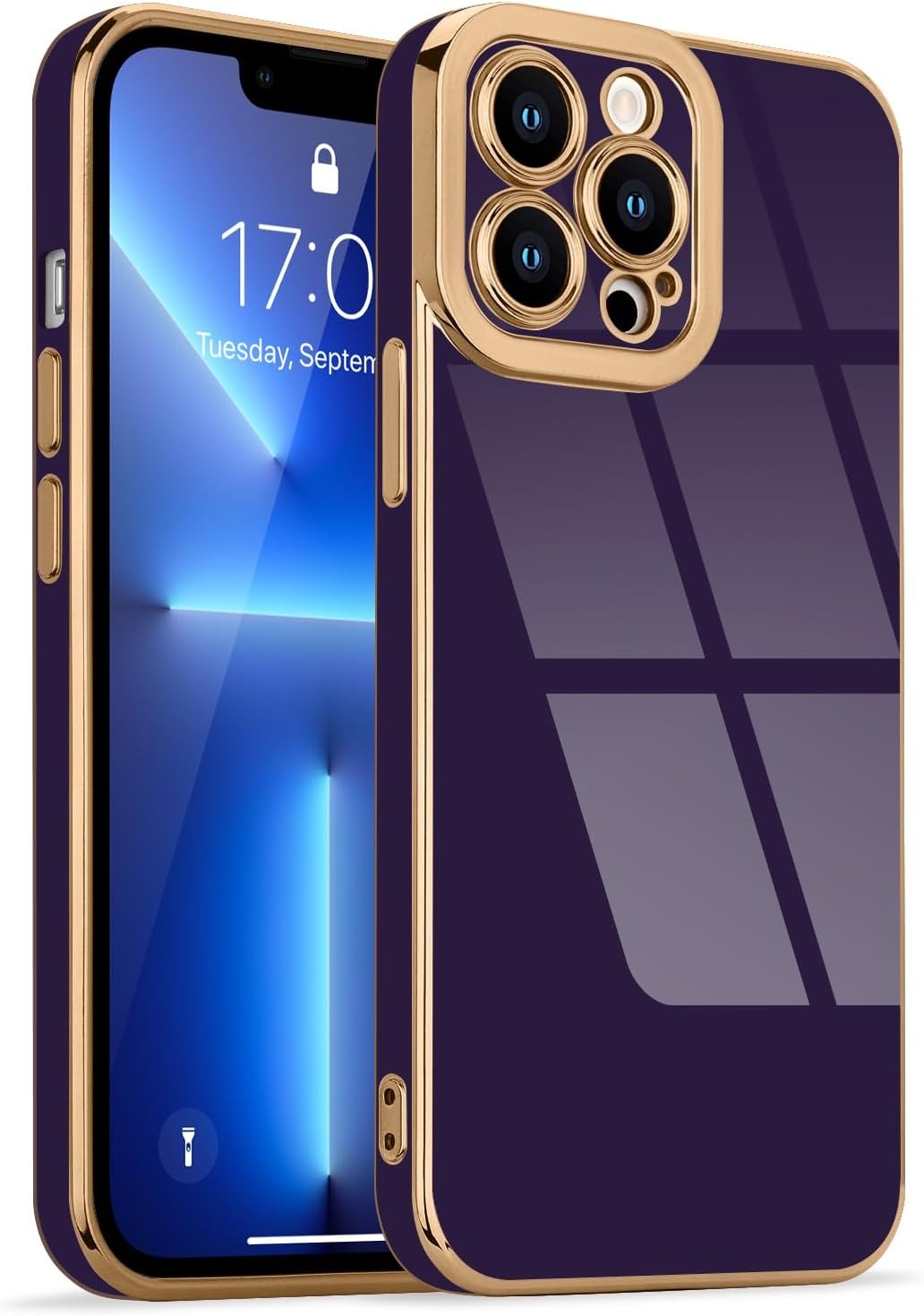 Cute Luxury Plating TPU Bumper Cover Case for iPhone 13 Pro Dark Purple Edge