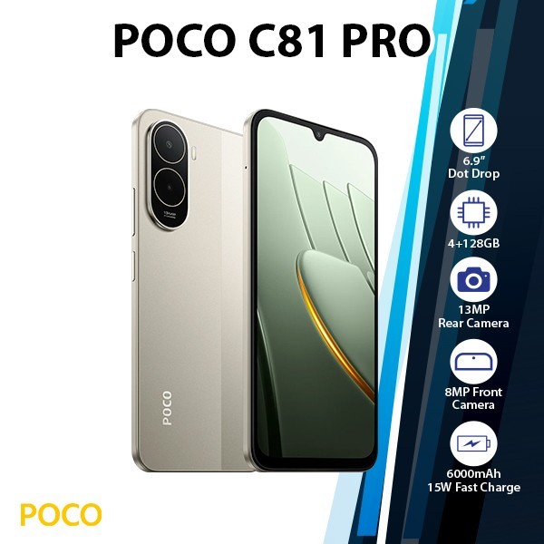 Xiaomi POCO C81 Pro Android Cell Phone (4GB+128GB/GOLD/Dual SIM/Unlocked)