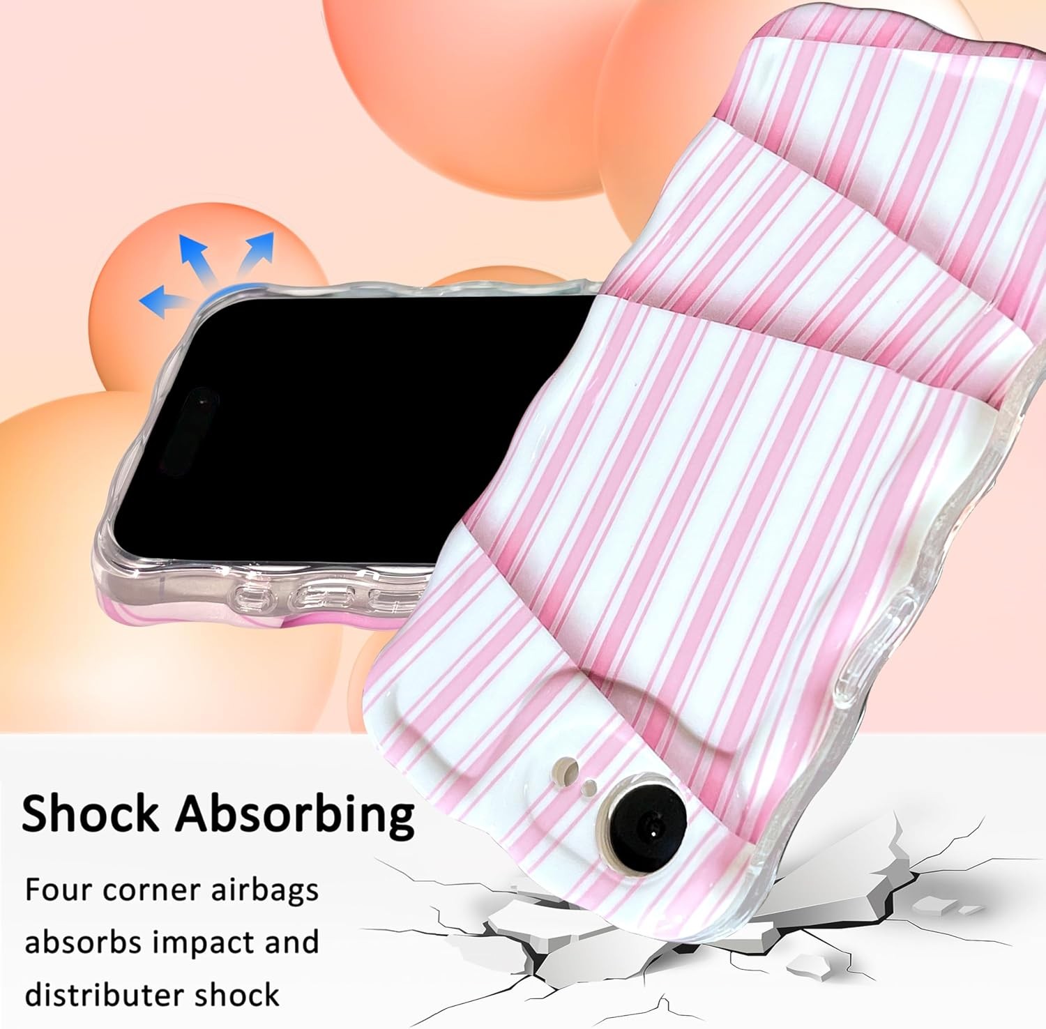 Cute for iPhone 17 e Case Striped Phone Case [Curly Wave Edge] [14 FT Drop Prote
