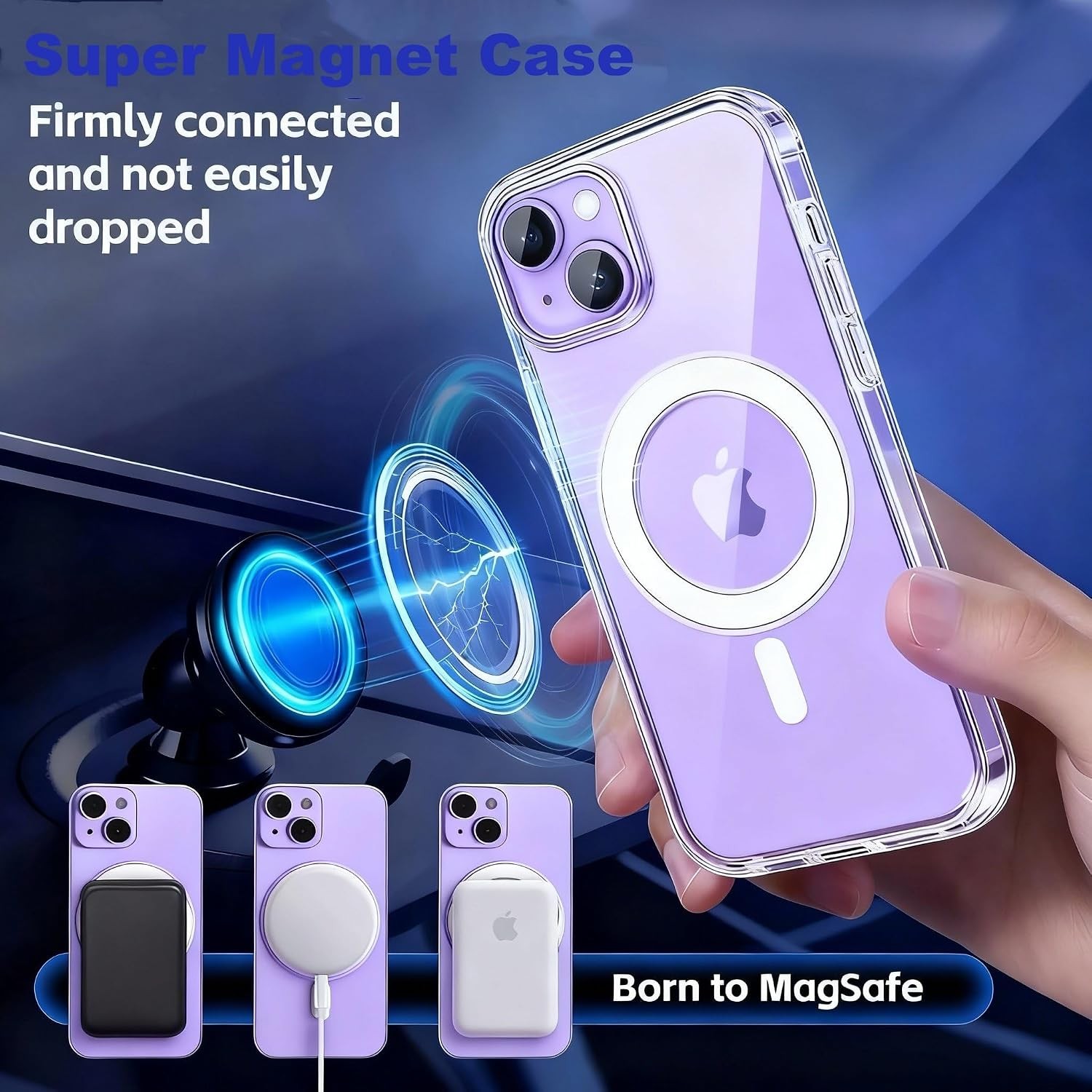3 in 1 for iPhone 14 Case, Magnetic Clear Cover with Screen and Camera Lens Prot