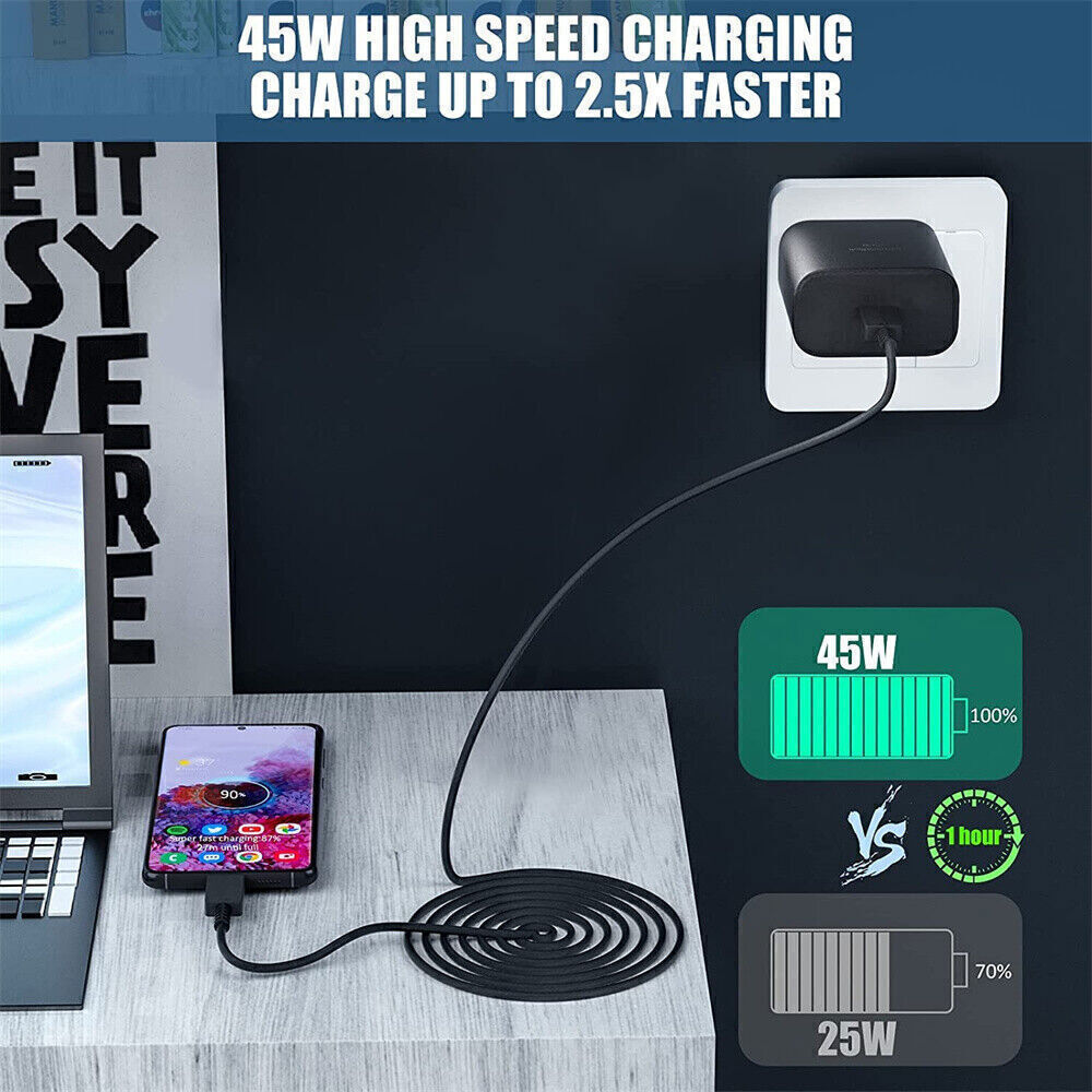 45w Super Fast Wall Charger + 6FT Type C Cable For Samsung Galaxy S25 S24 S23 22