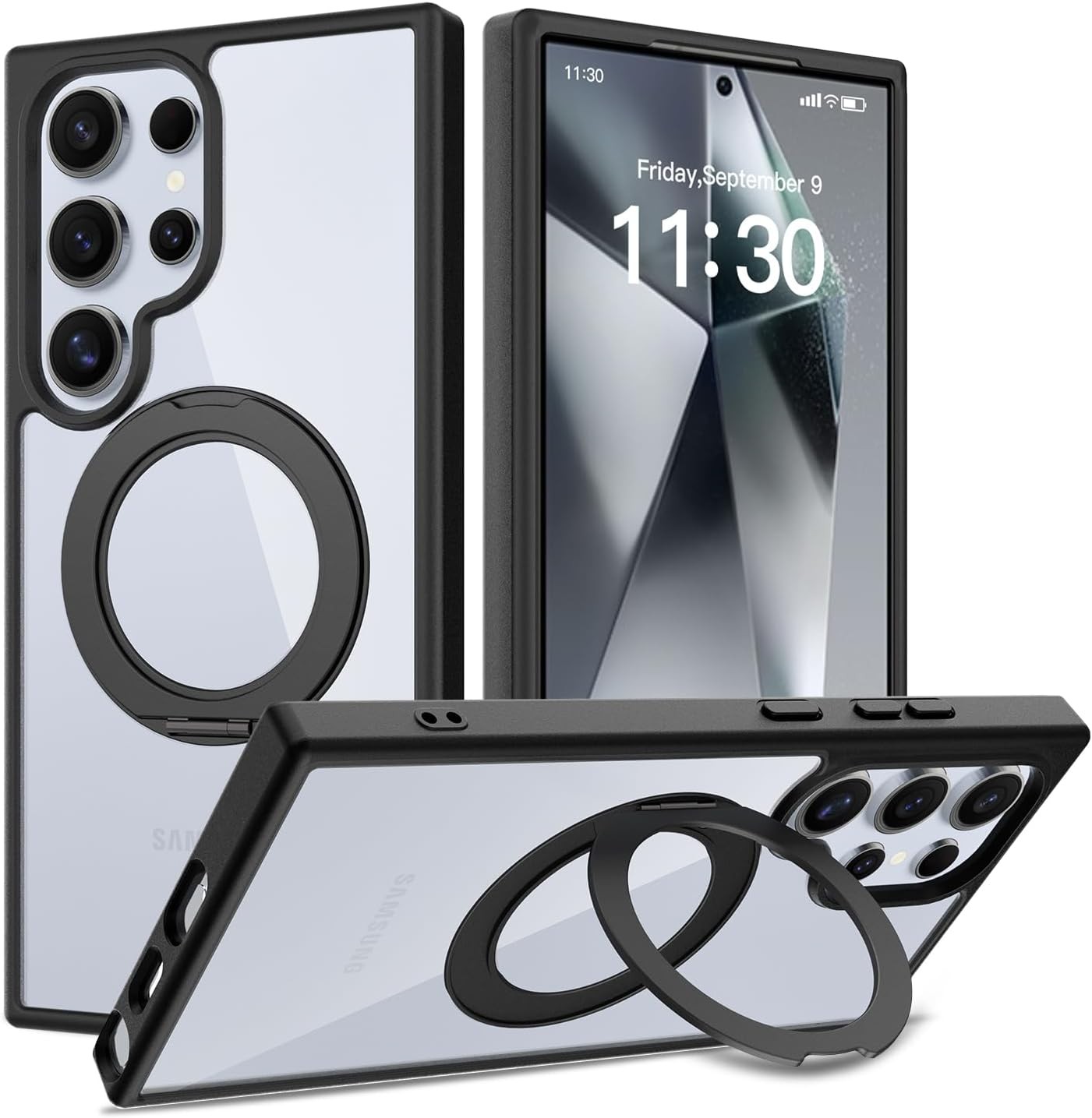 360-Degree Rotating Stand Magnetic Case for Samsung Galaxy S24 Ultra – Black