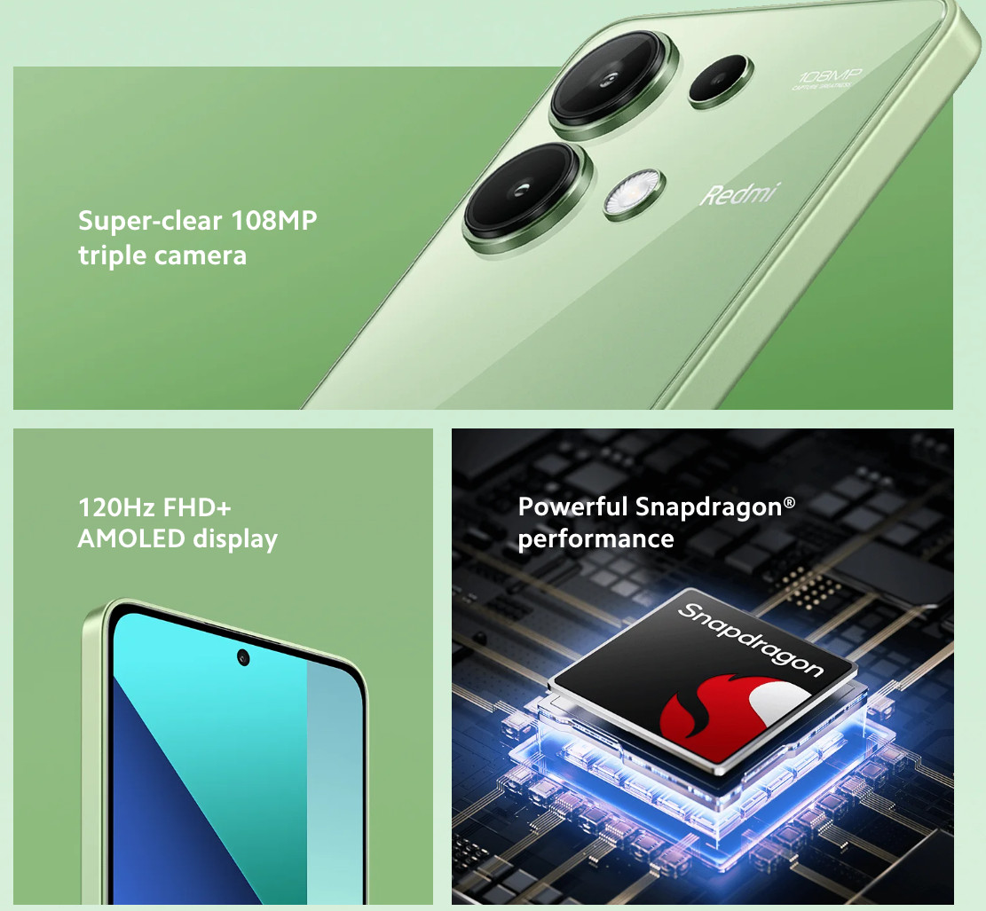 Xiaomi Redmi Note 13 4G LTE Mint Green – 8GB RAM – 512GB ROM – Unlocked – NEW