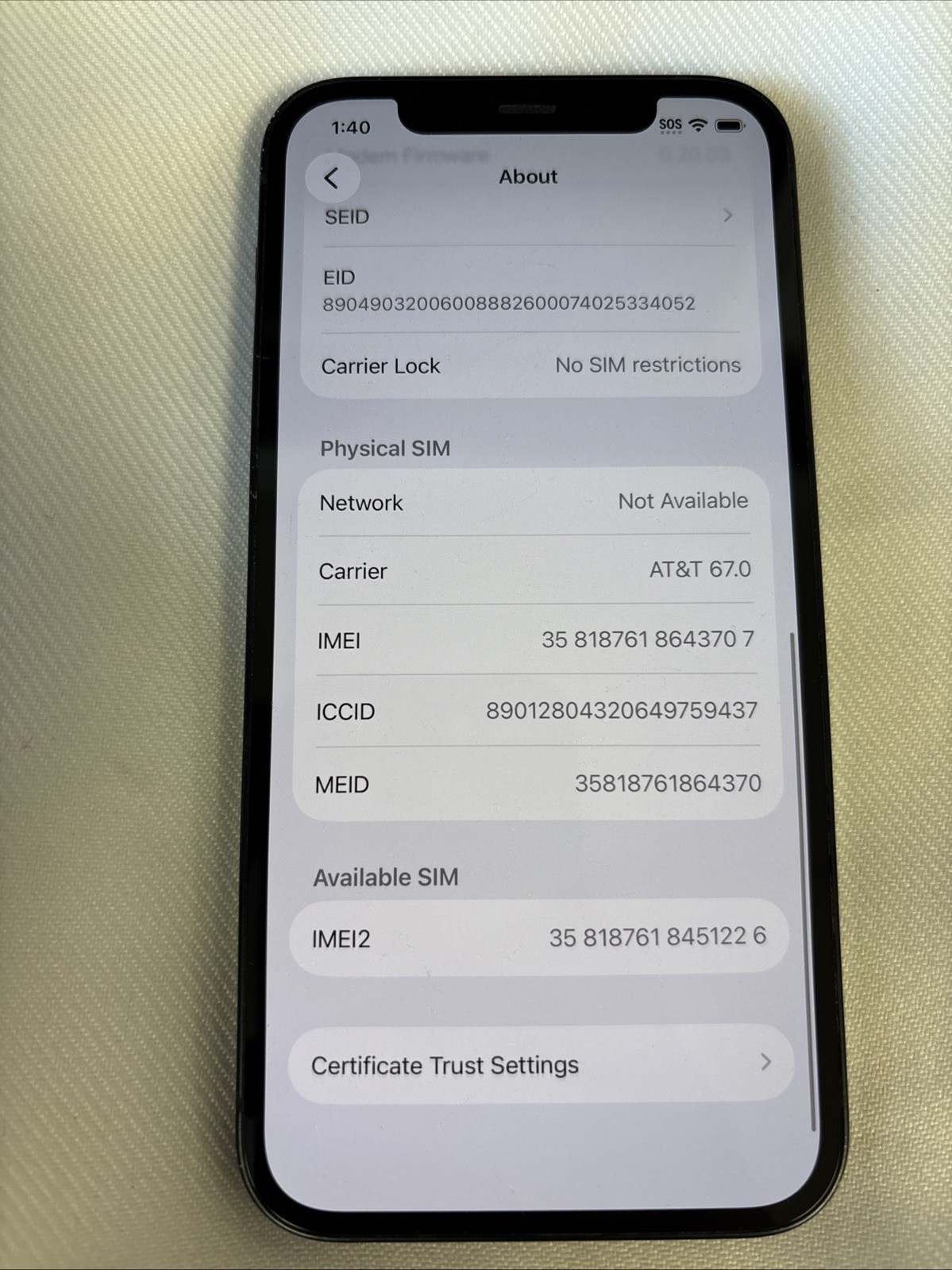 Apple iPhone 12 64GB – A2172 MGEF3LL/A Tested Works Factory Reset