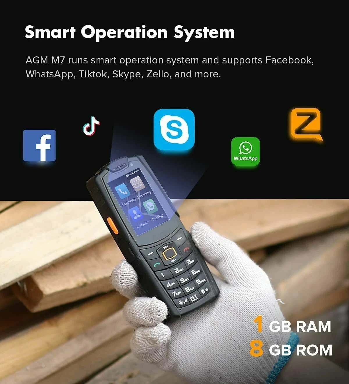 AGM M7 Outdoor Rugged 4G Unlocked Smartphone Waterproof Shockproof Touch Screen