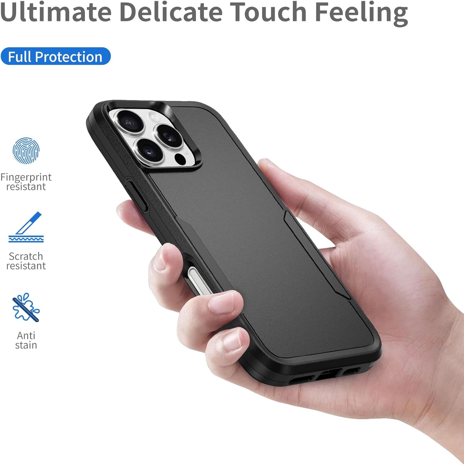 iPhone 16 Pro Max Case Black, Heavy Duty Protection Shockproof Anti-Scratch Cove