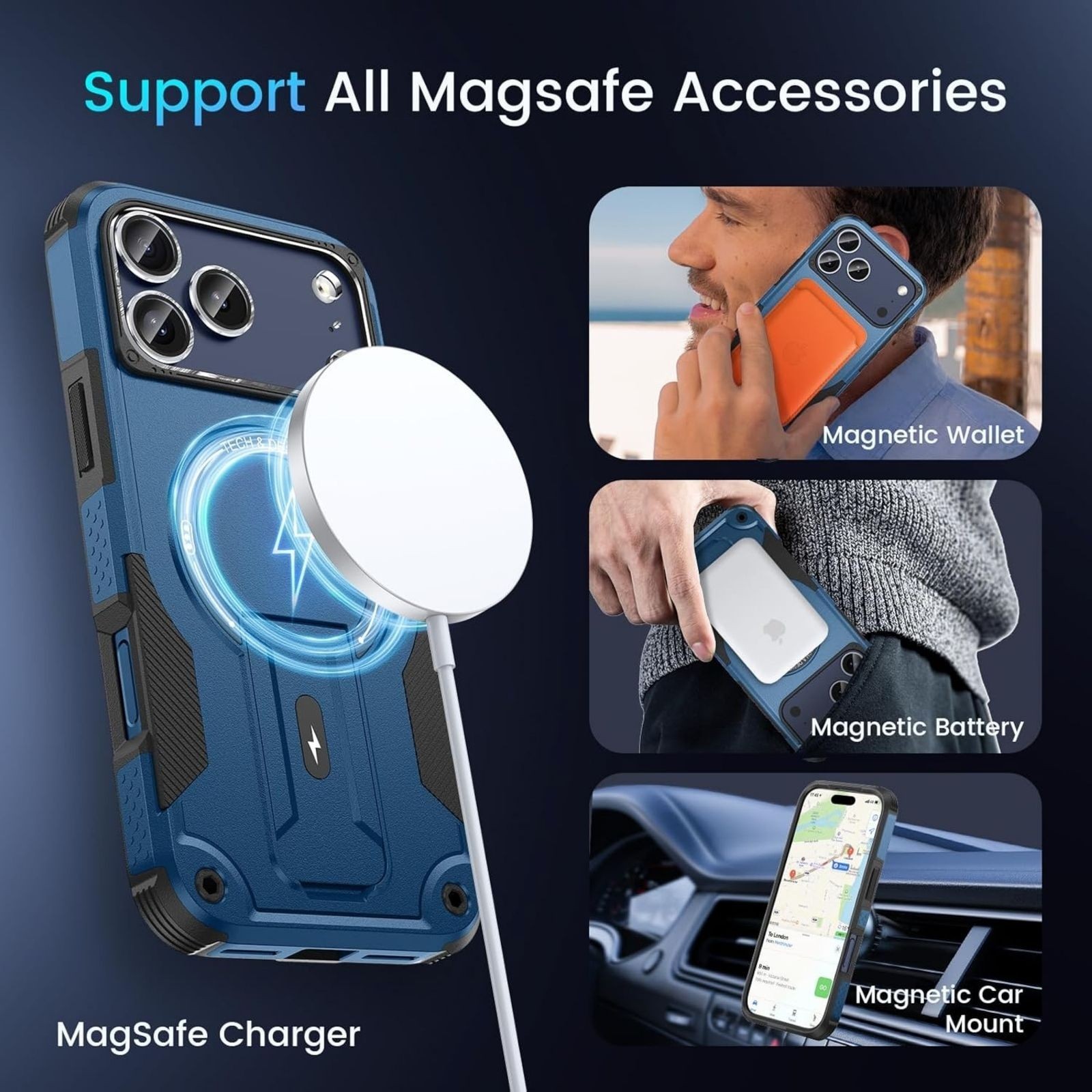 3 in 1 for iPhone 17 Pro Max Case, Invisible Kickstand, HD Screen Protector, Cam