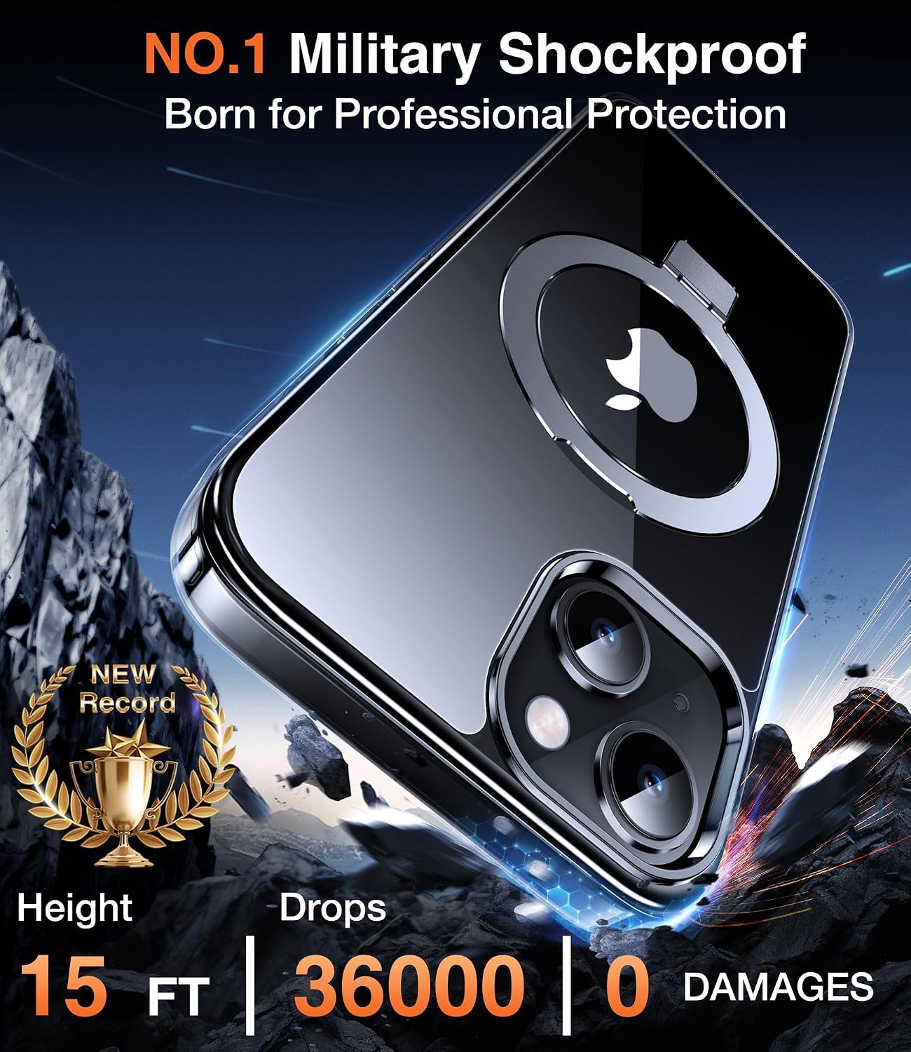 Magnetic 3-in-1 KickStand Ring Holder for iPhone 13 and 14 Case, Clear Cover