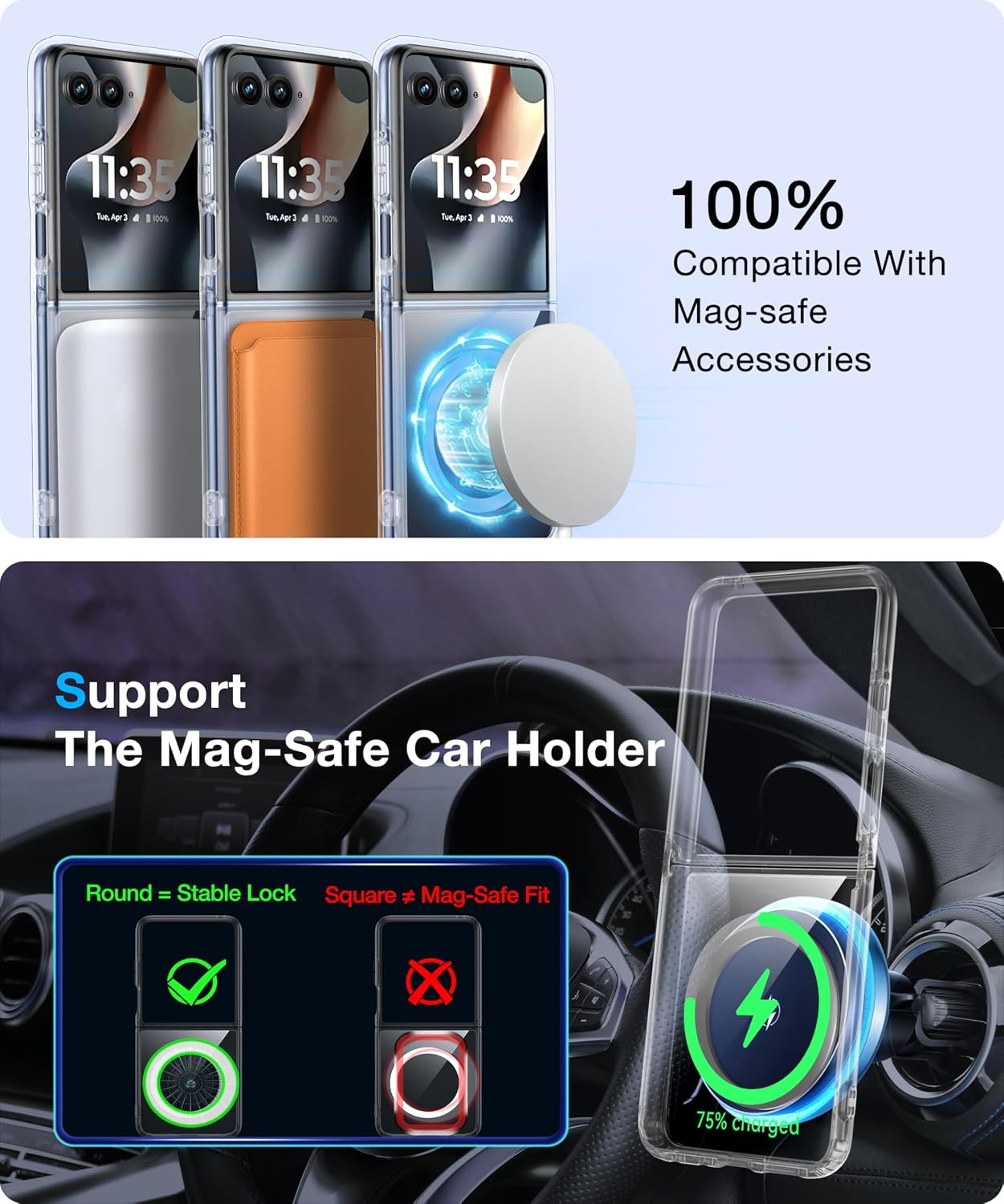 NO.1 Magnetic for Motorola Razr+ Plus 2026/2025/2024 Case, Crystal Clear, Soft S
