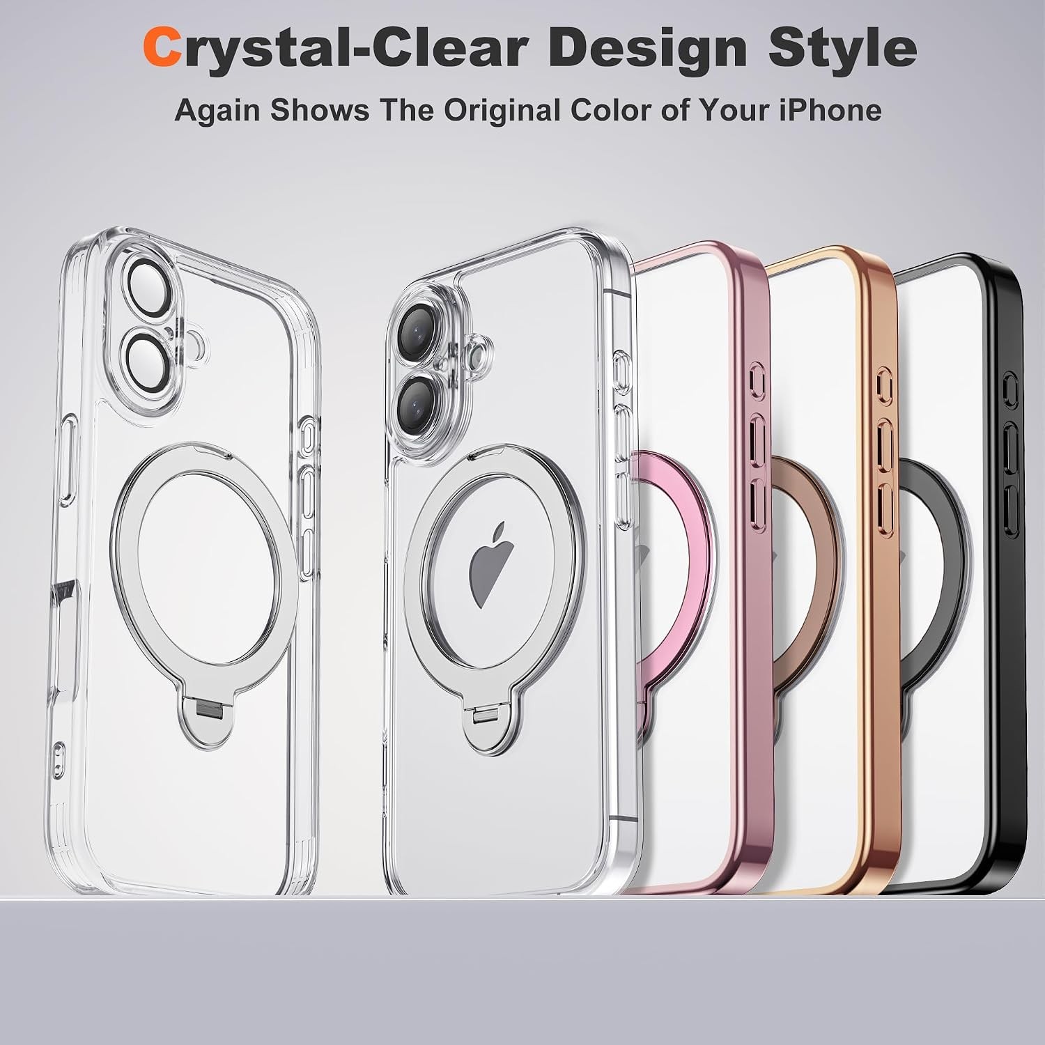iPhone 16 Case with 360° Spin Magnetic Ring Stand Full Camera Lens Protector Cle