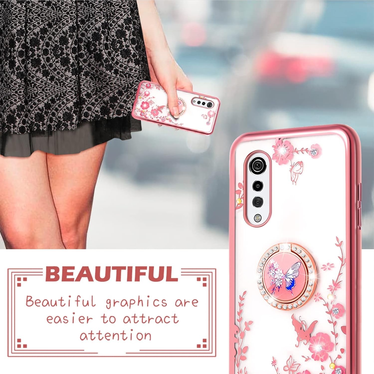 For LG Velvet 5G Case LM G900 LG Velvet 5 GUN Case Glitter with Kickstand TPU