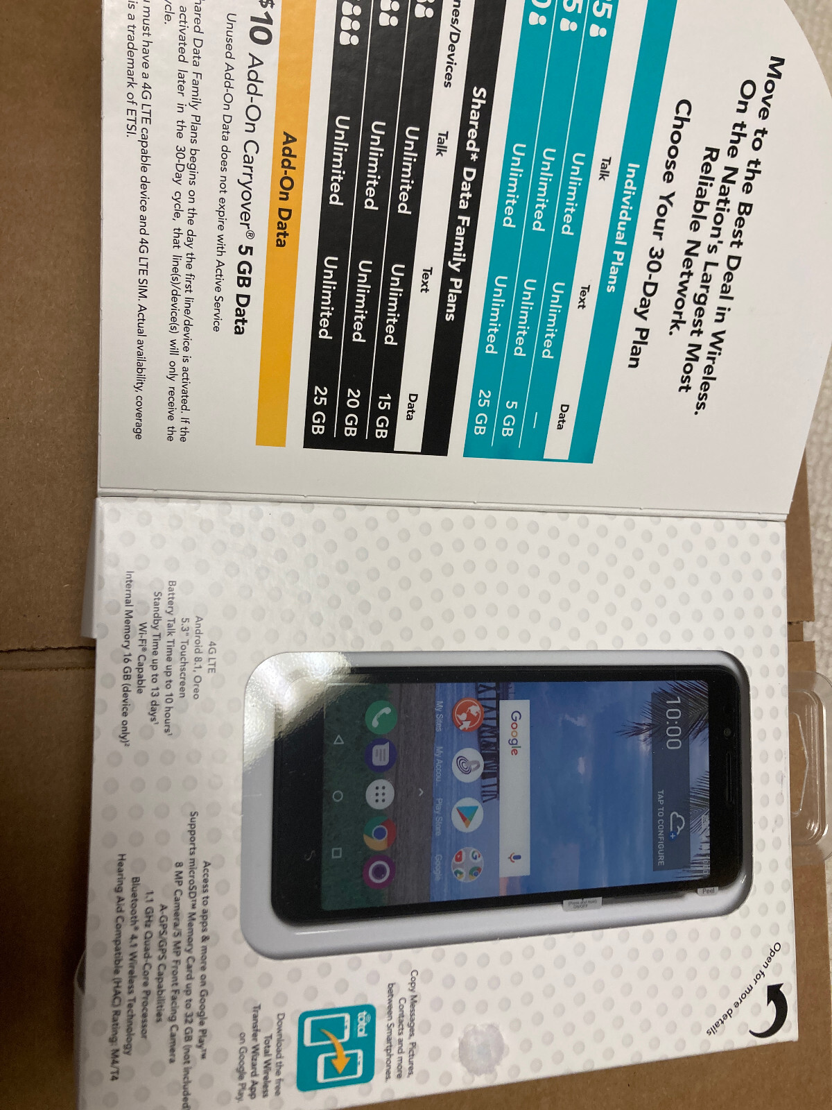 Total Wireless TCL LX 4G LTE Prepaid Cell Phone 5.3″ 16GB BLACK 8MP