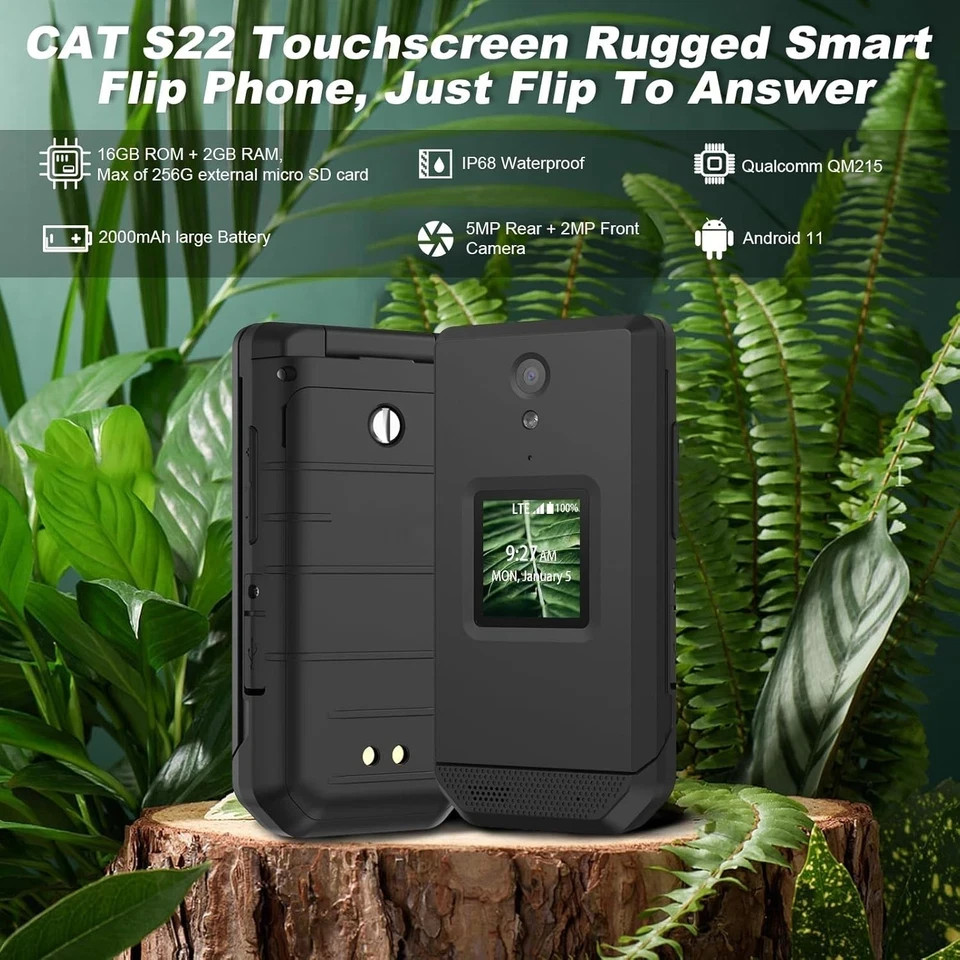 CAT S22 Rugged Flip Phone Unlocked (16GB) 2.8” Touchscreen Smart Cell Phone …