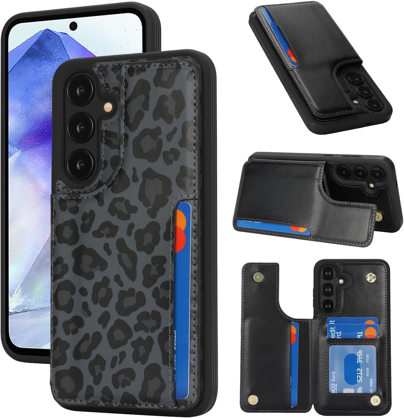 Samsung Galaxy A55 5G Case with Card Holder, Wallet Case for Women Men (Black Le