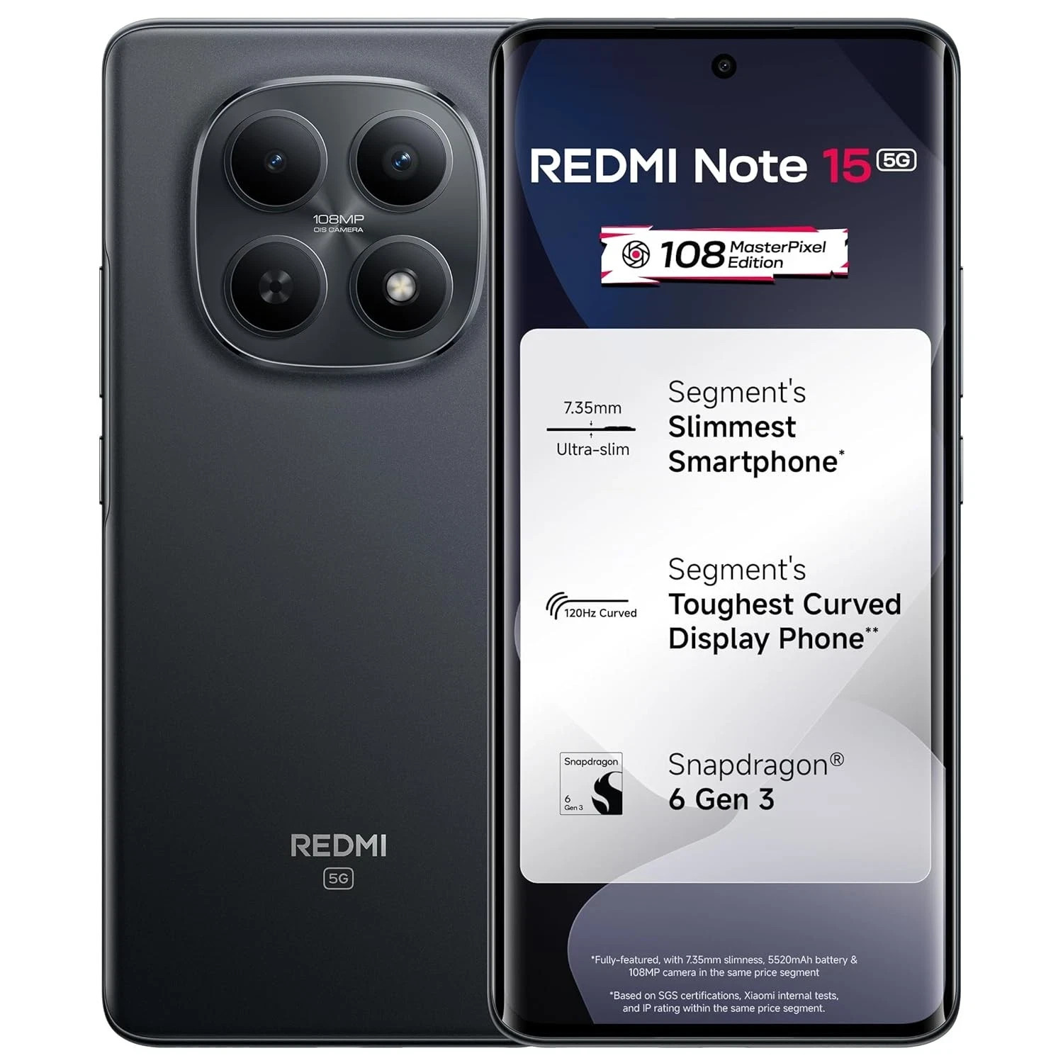 REDMI Note 15 5G (Black, 8GB RAM 128GB)SD 6 Gen Global Version No Tariffs to USA