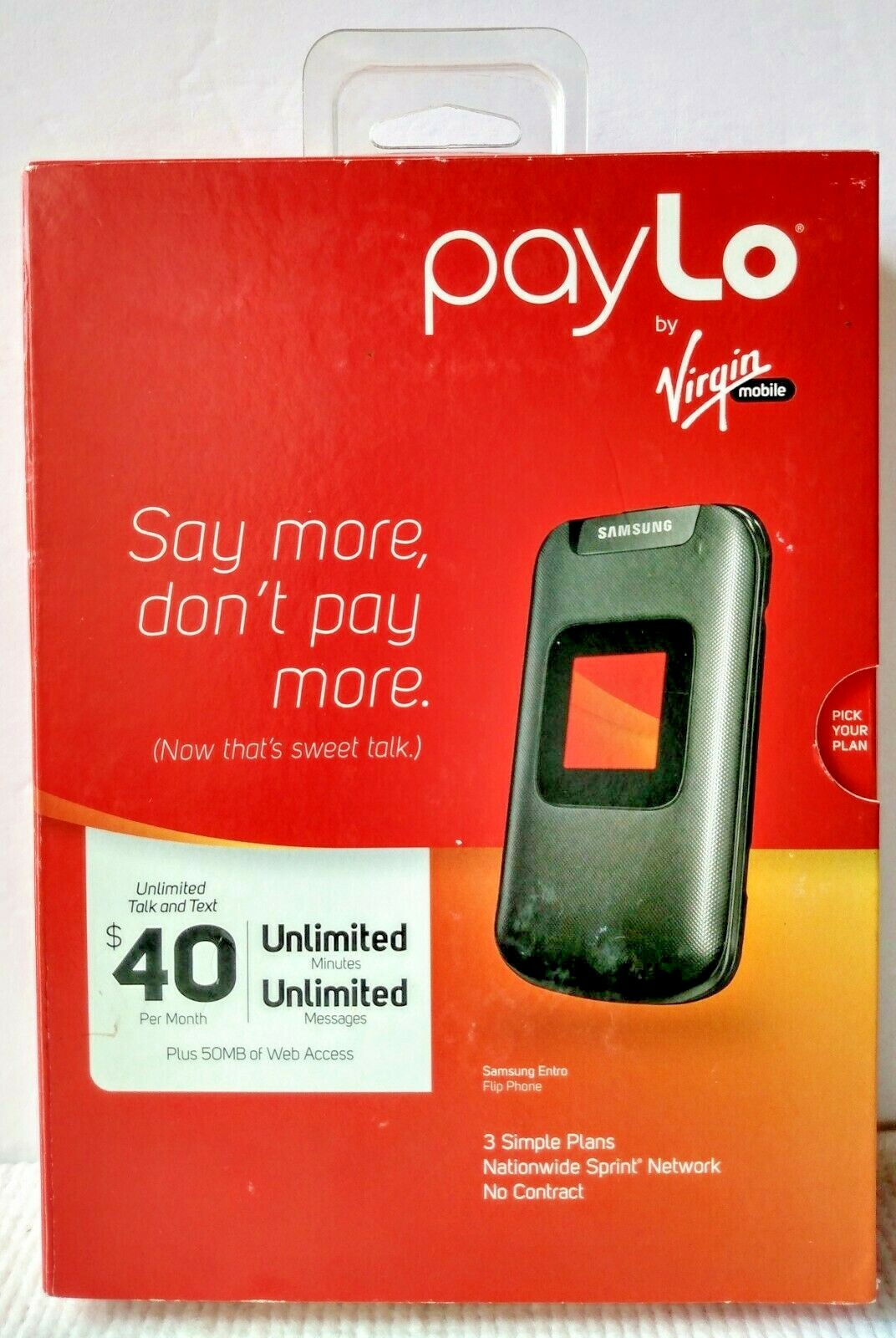 Samsung Entro Flip Phone Paylo Virgin Mobile Color Display Black Speakerphone