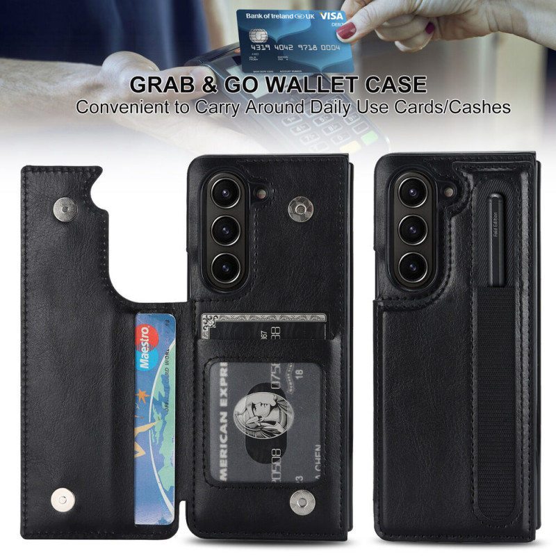 For Galaxy Z Fold 5 5G Case with S Pen Holder, Wallet Case, RFID Lock, Card Slot