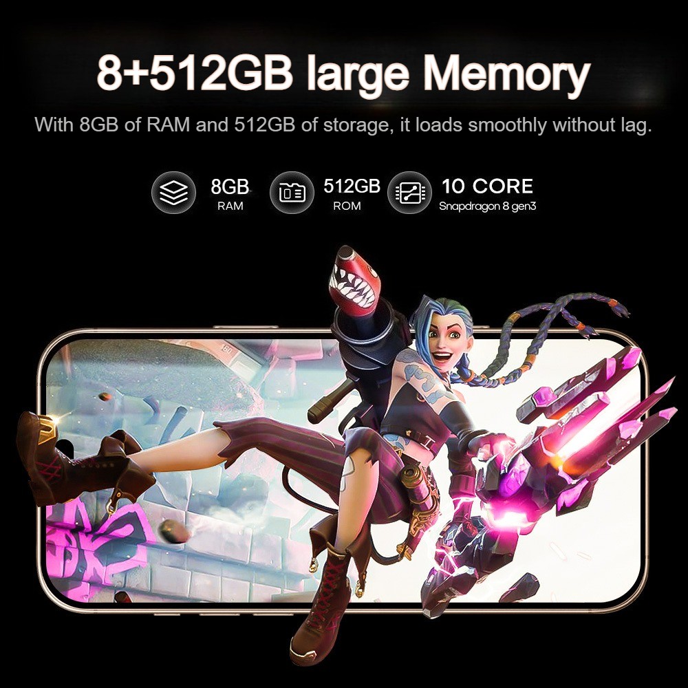 i16 Pro max Smartphone Factory Unlocked 6.8″ HD Android 8000mAh 8+512GB Dual SIM