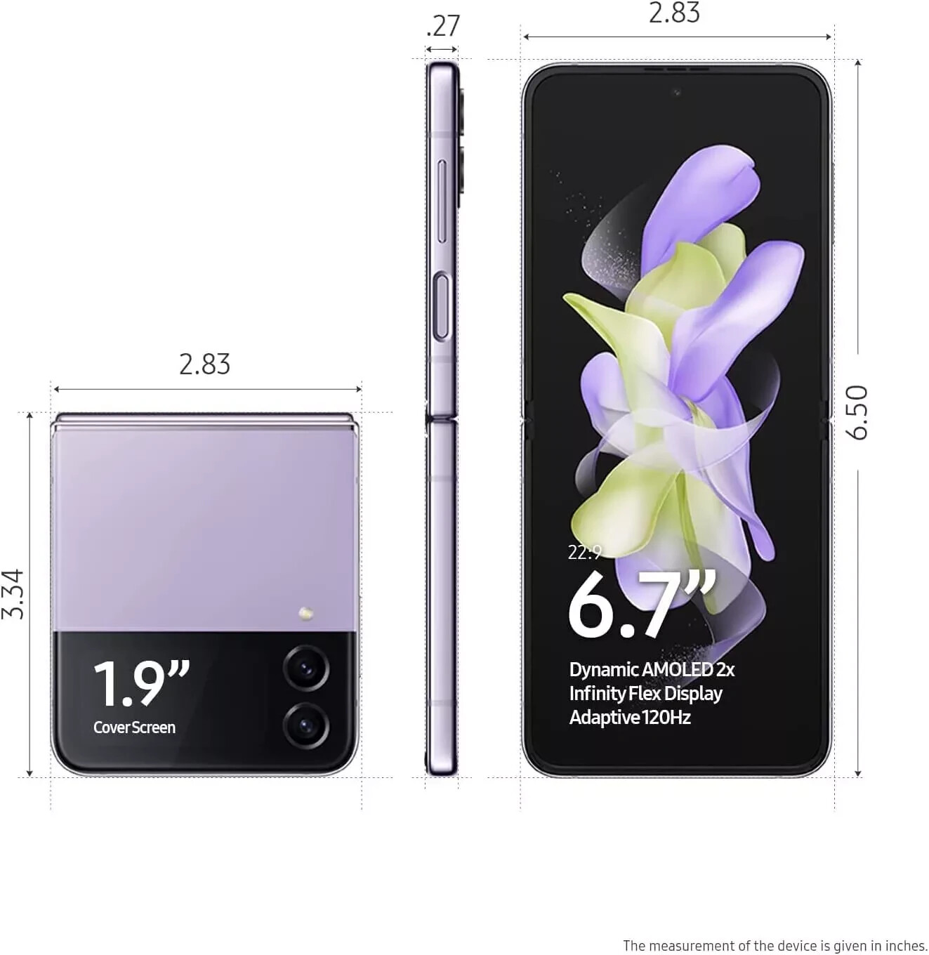 Samsung Galaxy Z Flip 4 5G 128GB F721B SINGLE SIM Lavender Unlocked OPEN BOX US