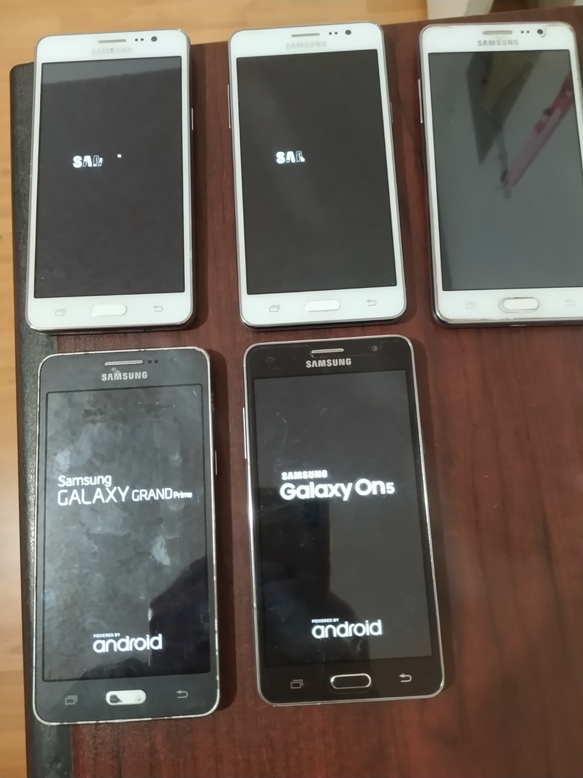 Lot of 5 Samsung Galaxy on5 SM-G550T1/T and GRAND prime SM-G530T1 8GB Smartphone