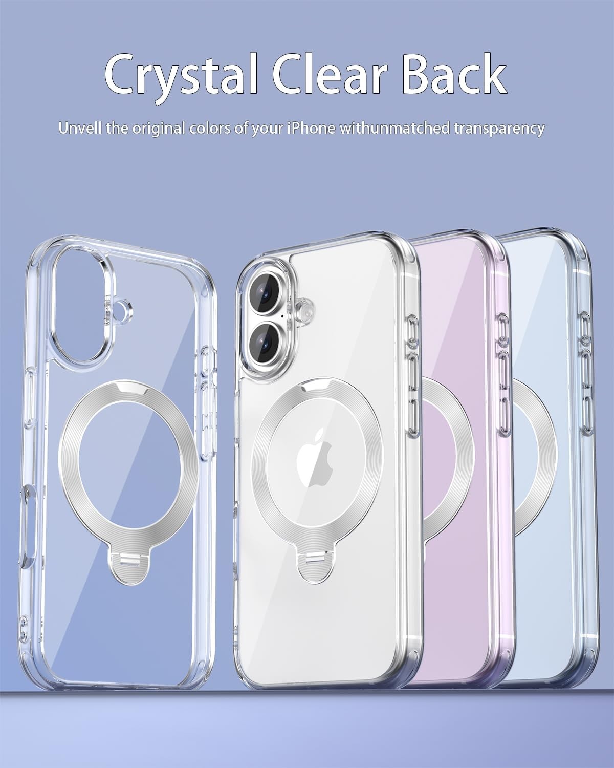 iPhone 17 Case Clear with 360°Spin Magnetic Stand, Military-Grade Slim Cover