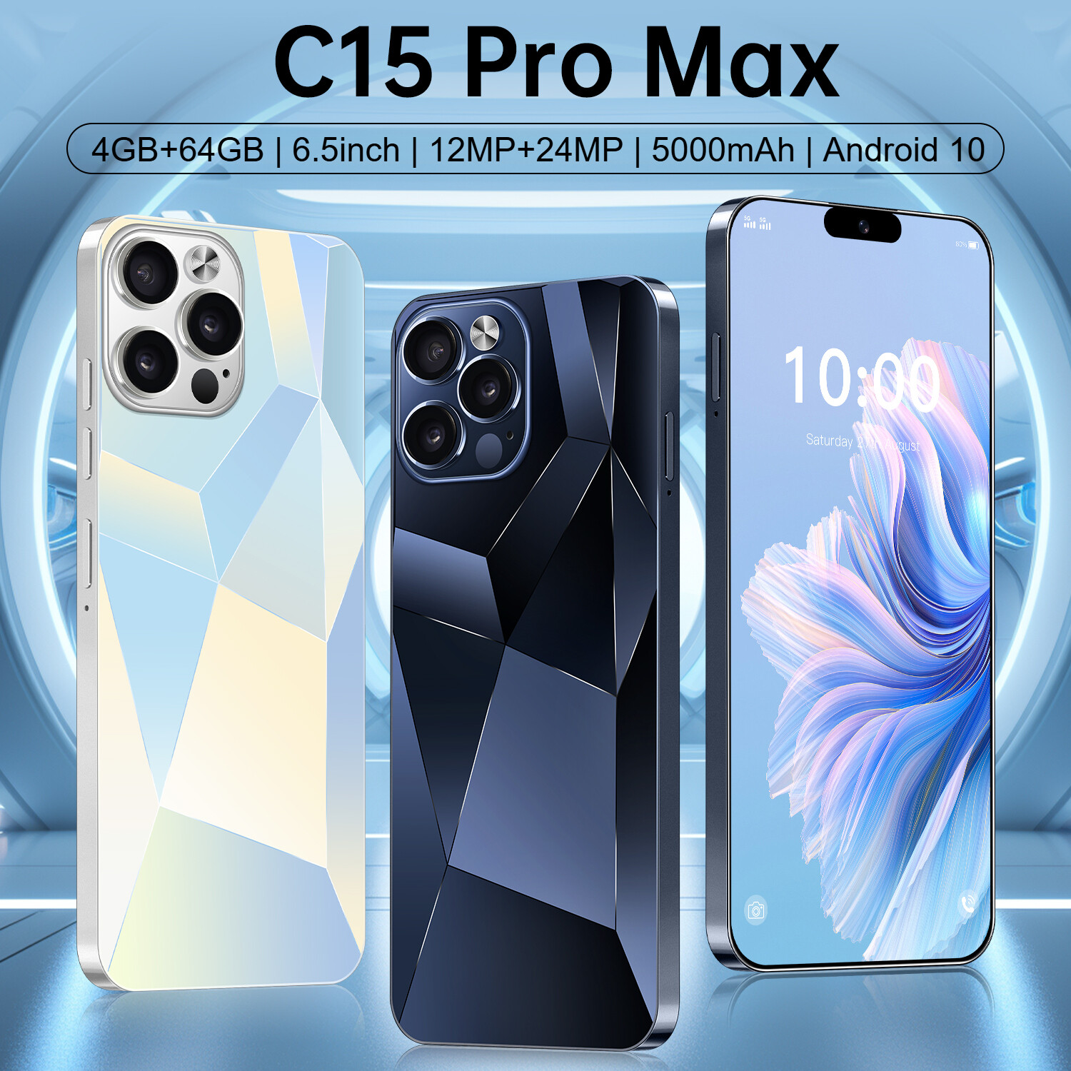 C15 Pro Max Smartphone Android 6.5” Unlocked 4+64GB 5000mAh 12+24MP Dual SIM