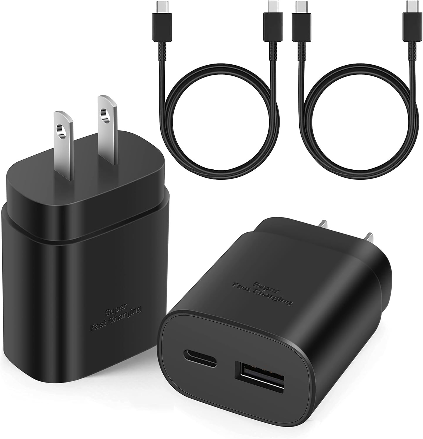 25W Fast Charging Type-C Adapter 2-Pack with 6FT Cable for Samsung Galaxy S25/S2