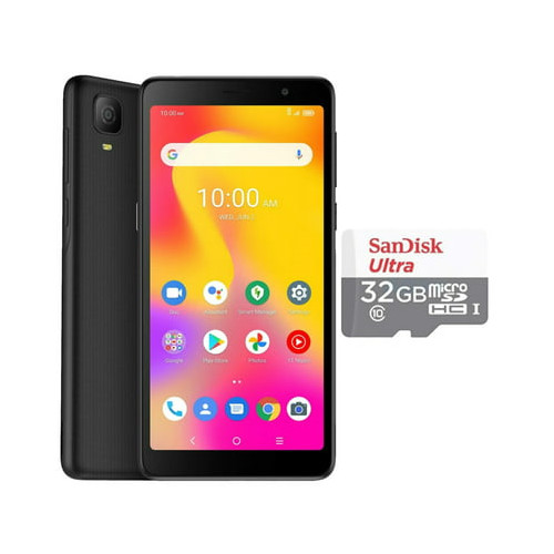 TCL A30 Unlocked Smartphone Prime Black with Class 10 MicroSDHC Card