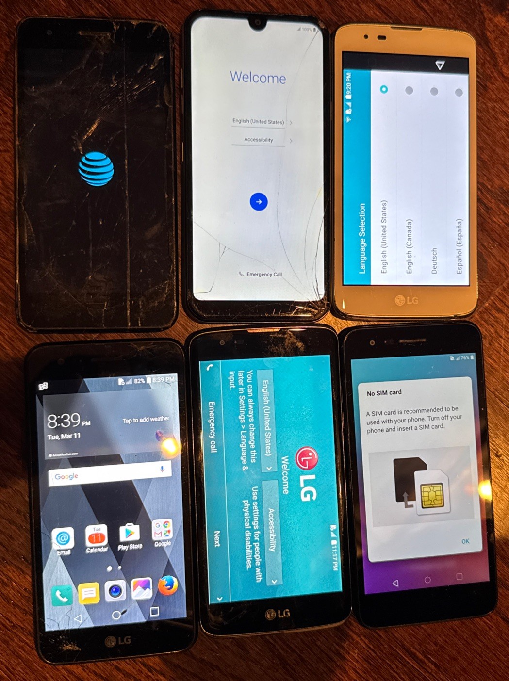 Lot of 6 LG K7 Phoenix 3 & 4 & 5 Smartphone Broken Fast Ship