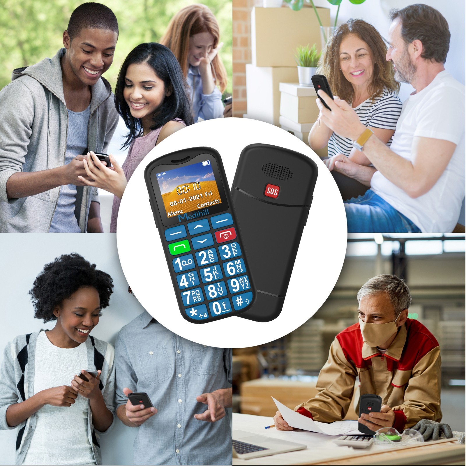 Big Button Mobile Phone SOS for Elderly Senior Cell Phone (Blue) – OPEN BOX