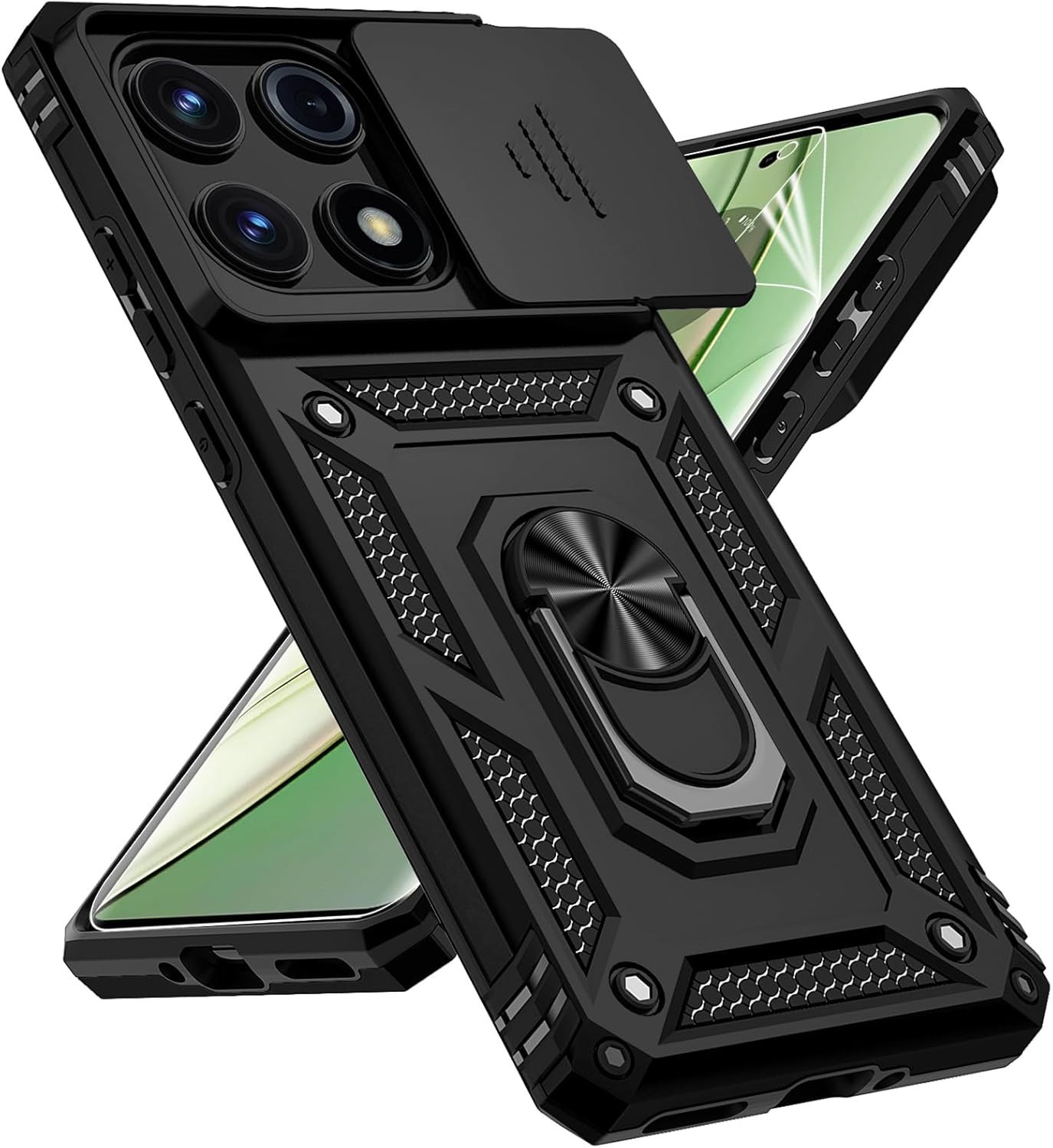 For Motorola Moto Edge 2025 Case w/ 1x Screen Protector,Slide Camera Cover,Black