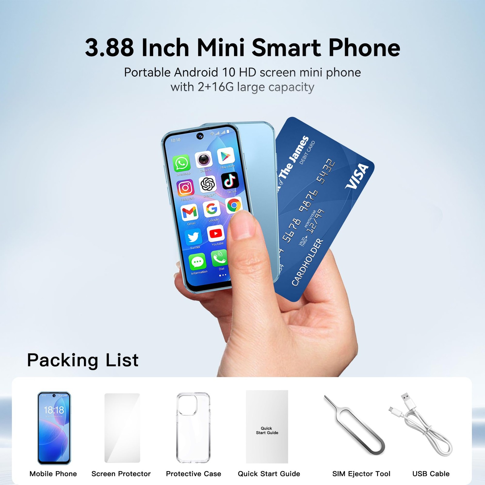 3G Mini Smartphone Unlocked Android System 3.88-Inch HD Touch Screen Mini Dua…