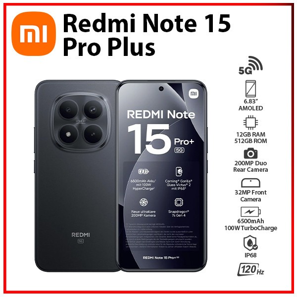 Xiaomi Redmi Note 15 Pro Plus 12GB+512GB BLACK Dual SIM Android Cell Phone